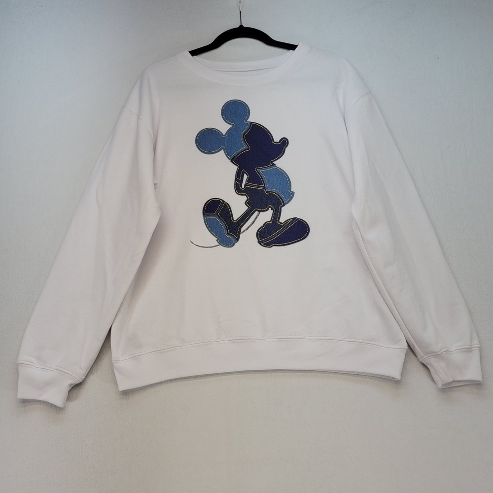Disney Mickey Mouse Sweatshirt Womens XL White Casual Patchwork Graphic Pullover